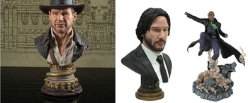 Indiana Jones, The Matrix and John Wick collectible statues